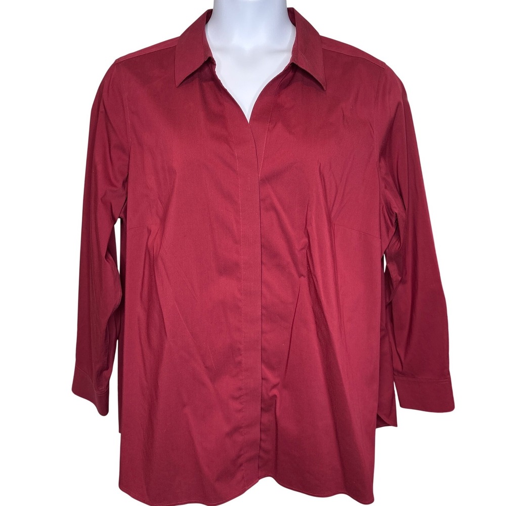 Foxcroft Womens Burgundy Red Button Down Shirt Sz 20W Non-Iron Stretch  Workwear